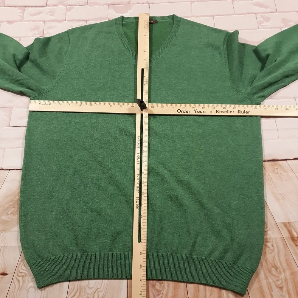 J. McLaughlin Sweater Mens Large Pullover Green V-Neck Cotton Modal Spandex